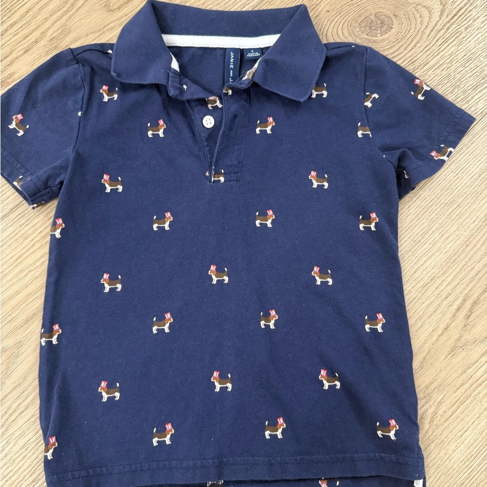 Janie and Jack Navy Polo with Dog Pattern